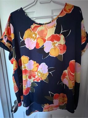 Maurices Navy Floral Short-Sleeve Blouse